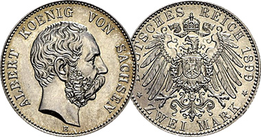 Germany Saxony 2 and 5 Marks 1875 to 1902