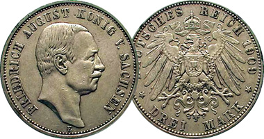 Germany Saxony 3 Marks 1908 to 1913