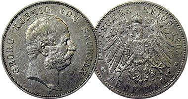 Germany Saxony 2 and 5 Mark 1903 and 1904