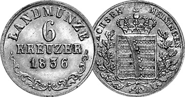 Germany Saxony (Meiningen) 3 and 6 Kreuzer 1828 to 1840