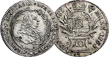 Germany Trier 10 and 20 Kreuzer 1760 to 1765