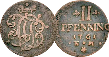 Germany (Trier) 1, 2, 3, 4 and 6 Pfennig (FGC, JPC, and CWC Monograms) 1748 to 1789