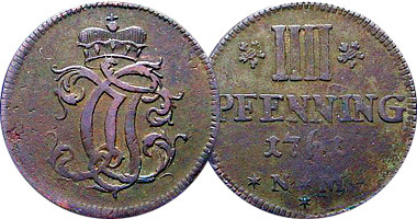Germany Trier I, II, III, and IIII Pfenning 1723 to 1764