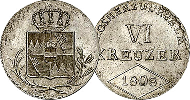 Germany Wurzburg 6 Kreuzer 1807 to 1809