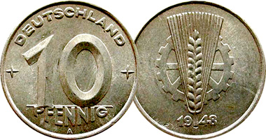 Germany 1, 5, and 10 Pfennig 1948