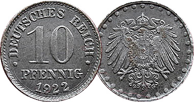Germany 5 and 10 Pfennig (with or without Beads) (Fakes are possible) 1915 to 1922