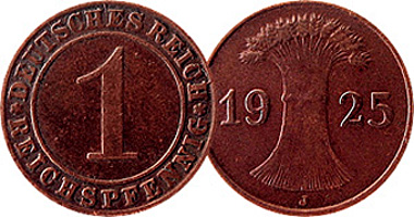 Germany 1 Reichspfennig and 1 Rentenpfennig 1923 to 1936