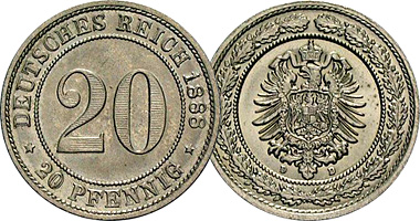 Germany 20 and 50 Pfennig 1873 to 1892