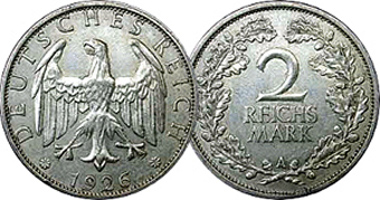 Germany 2 Reicshmark 1925 to 1931