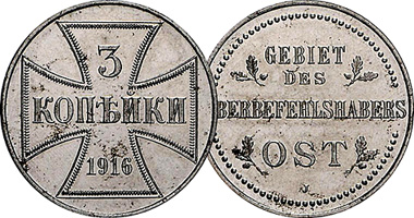 Germany 1, 2, and 3 Kopeks (Ober Ost) 1916