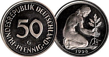 Coin Value Germany 50 Pfennig 1949 to 2001