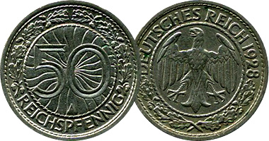Germany 50 Reichspfennig 1927 to 1938