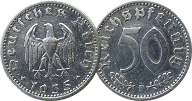 Germany 50 Reichspfennig (Aluminum) 1935 to 1944