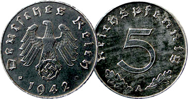 5 10 pfennig  with Swastika-63 2 2 Reichsmark Set of Germany 8 coins 1 