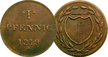 Germany (Frankfurt) Judenpfennig Jewish Penny 1819
