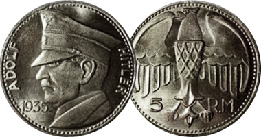 Germany German Adolf Hitler 5 RM Coin 1935