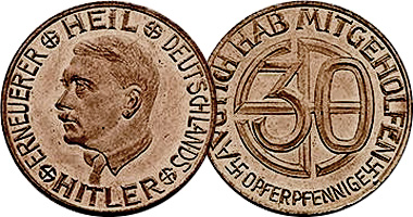 Germany Hitler Nazi Donation 30 and 50 Pfennig and 1 Mark