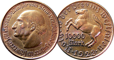 Germany (Westfalia) Notgeld 1 to 50000000 Mark 1921 to 1923