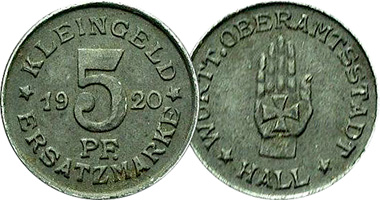 Germany Notgeld Wurttemberg 5 and 10 Pfennig 1917 to 1920