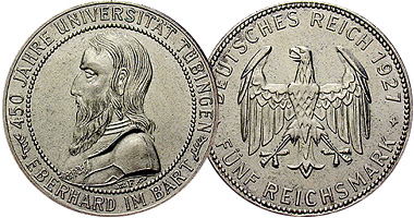 Germany University of Tubingen 3 and 5 Reichsmark 1927