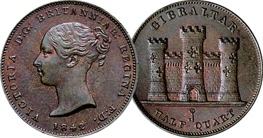 Gibraltar 1/2, 1, and 2 Quart 1842 to 1861