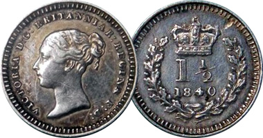 Great Britain 1 1/2 Pence 1834 to 1870