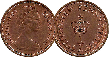 Great Britain 1/2 New Penny 1971 to 1984