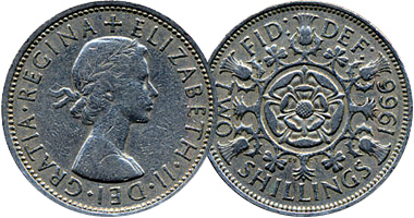 Great Britain 2 Shillings (Florin) 1953 to 1970