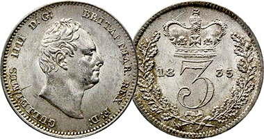 Great Britain 1, 2, 3, and 4 Pence 1831 to 1837