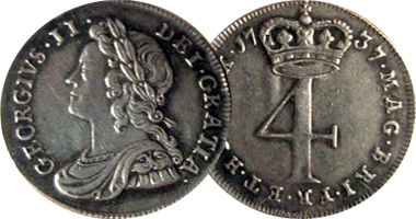Great Britain 1, 2, 3, and 4 Pence 1729 to 1760