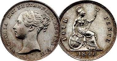 Great Britain 4 Pence (Groat) with Britannia 1836 to 1888