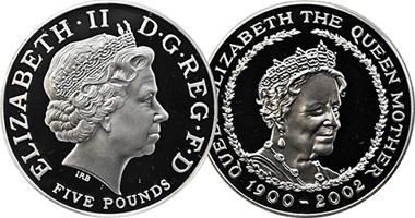 Great Britain 5 Pounds (Queen Mother) 2002