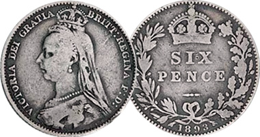 Great Britain Six Pence 1887 to 1893