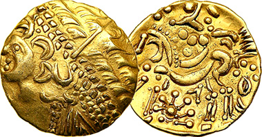 Ancient Great Britain (Celts) Gold Stater with Apollo and Chariot (Fakes are possible) 120BC to 40BC
