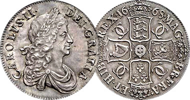 Great Britain 6 Pence, Shilling, Crown and Half Crown 1662 to 1699