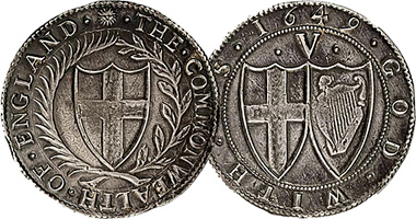 Great Britain Pence, Shilling, Crown (Commonwealth, Cromwell) (Fakes are possible) 1649 to 1660