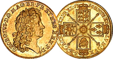 Great Britain 1/2, 1, 2, and 5 Guineas 1714 to 1726