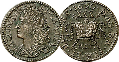 Great Britain Ireland Gun Money Sixpence, Shilling, and Half Crown 1689 and 1690