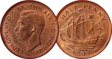 Coin Value Great Britain Half Penny 1937 to 1970