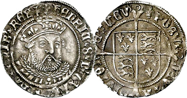 Medieval Great Britain Henry VIII Groat 1544 to 1547