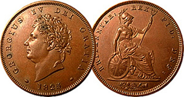 Great Britain 1/3, 1/2 and 1 Farthing, and 1/2 and 1 Penny 1821 to 1831