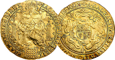 Great Britain Rose and Spur Ryal (Noble) (Fakes are possible) 1604 to 1625