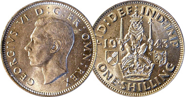 Great Britain Shilling with Scottish Reverse 1937 to 1951