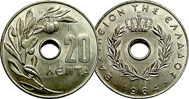 Greece 20 Lepta 1954 to 1971