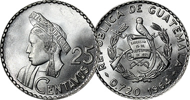 Guatemala 25 Centavos 1950 to Date