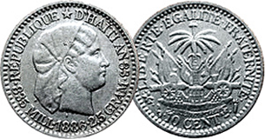 Haiti 10, 20, and 50 Centimes and 1 Gourde 1881 to 1895