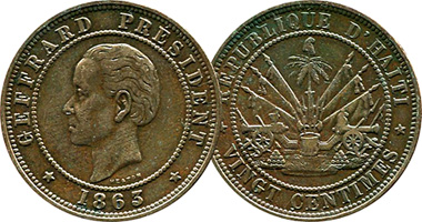 Haiti 5, 10, and 20 Centimes 1863