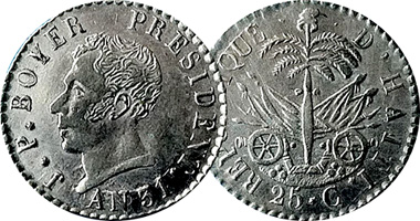 Haiti 12, 25, 50, and 100 Centimes 1827 to 1833