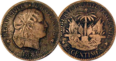Haiti 1 and 2 Centimes 1881