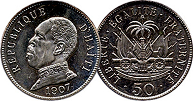Haiti 5, 10, 20, and 50 Centimes 1904 to 1908